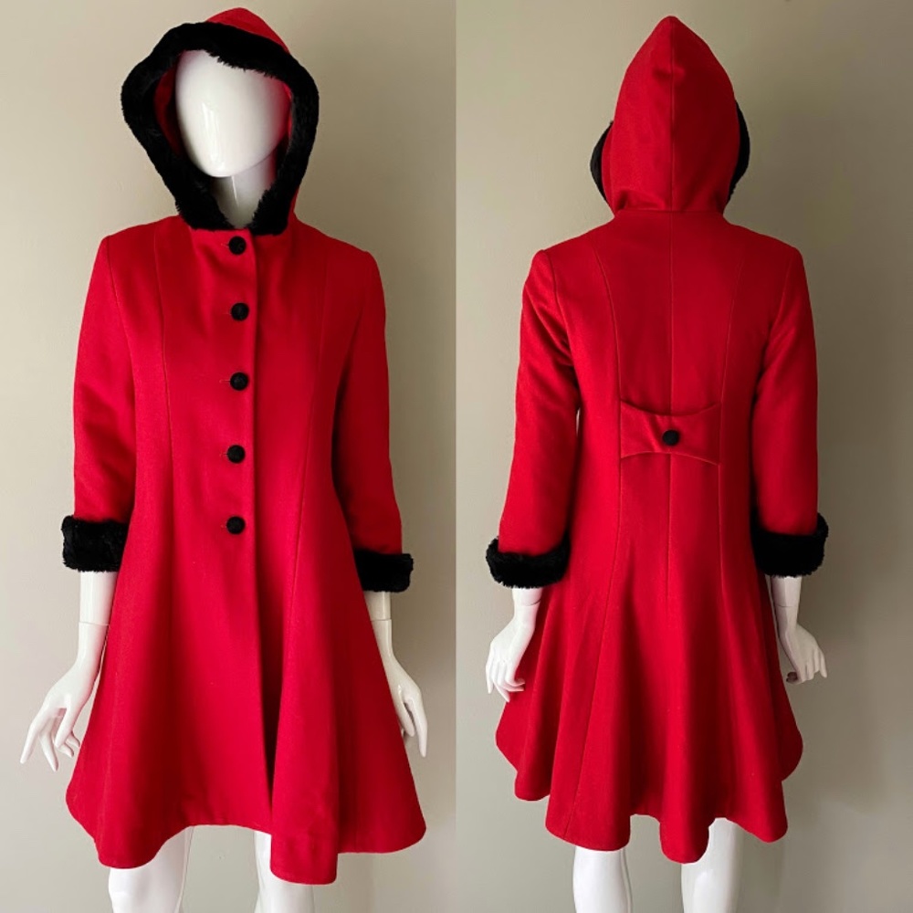 British Vogue Usa Women's Red Hoodie Long Coat